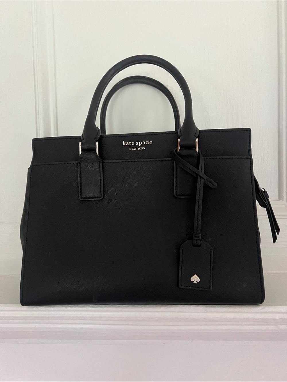 kate spade black saffiano leather satchel with top handles